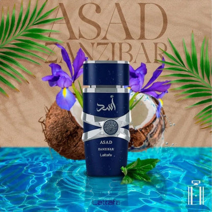 Lattafa Asad Zanzibar – Eau de Parfum (100ml) | A Frescura Tropical e o Mistério do Índico