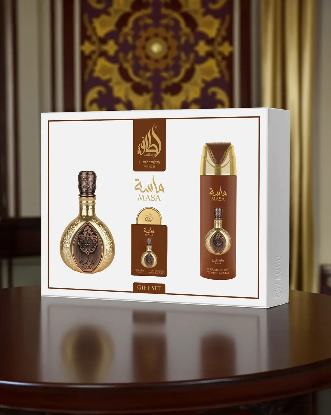 Lattafa Pride Masa Gift Set Eau de Parfum 100ml + Miniatura  Luxo Absoluto. Exclusividade. Presente Perfeito.