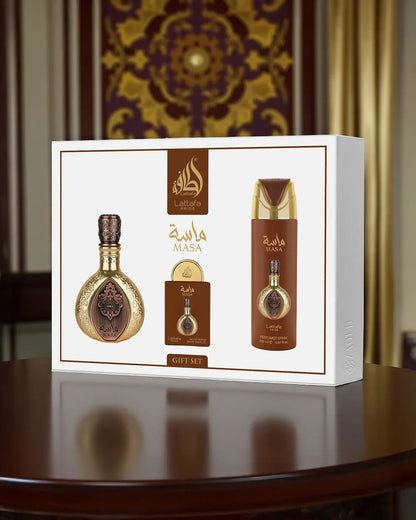 Lattafa Pride Masa Gift Set Eau de Parfum 100ml + Miniatura  Luxo Absoluto. Exclusividade. Presente Perfeito.
