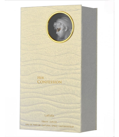 Lattafa Her Confession – Eau de Parfum (100ml) | A Elegância Esculpida em Flor e Madeira
