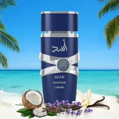 Lattafa Asad Zanzibar – Eau de Parfum (100ml) | A Frescura Tropical e o Mistério do Índico