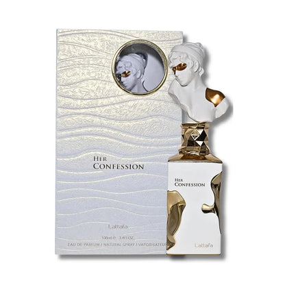 Lattafa Her Confession – Eau de Parfum (100ml) | A Elegância Esculpida em Flor e Madeira